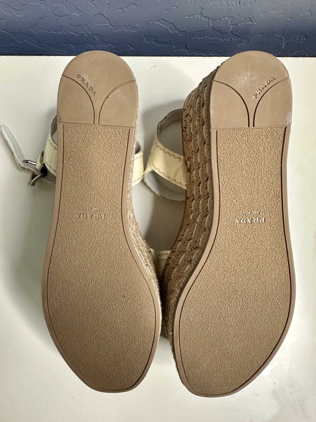 Prada  women's  Matte black  leather Wedge Espadrille Size 37.5 image 5