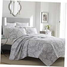 - Cotton Reversible Bedding with Matching Shams, King Venetia Grey Quilt Set