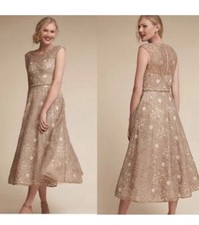 BHLDN Sara Emanuel Anthropology Presley Beige Geometric Dress Size 10 ￼