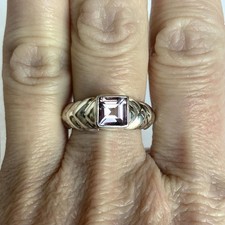 Sterling Silver 925 Square Faceted Amethyst Band Ring Size 7.25