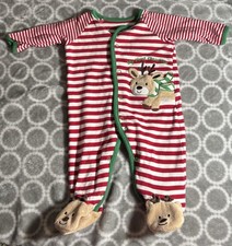 Little Me 6 Month Button Down Footed Pajamas with Reindeer My First Christmas