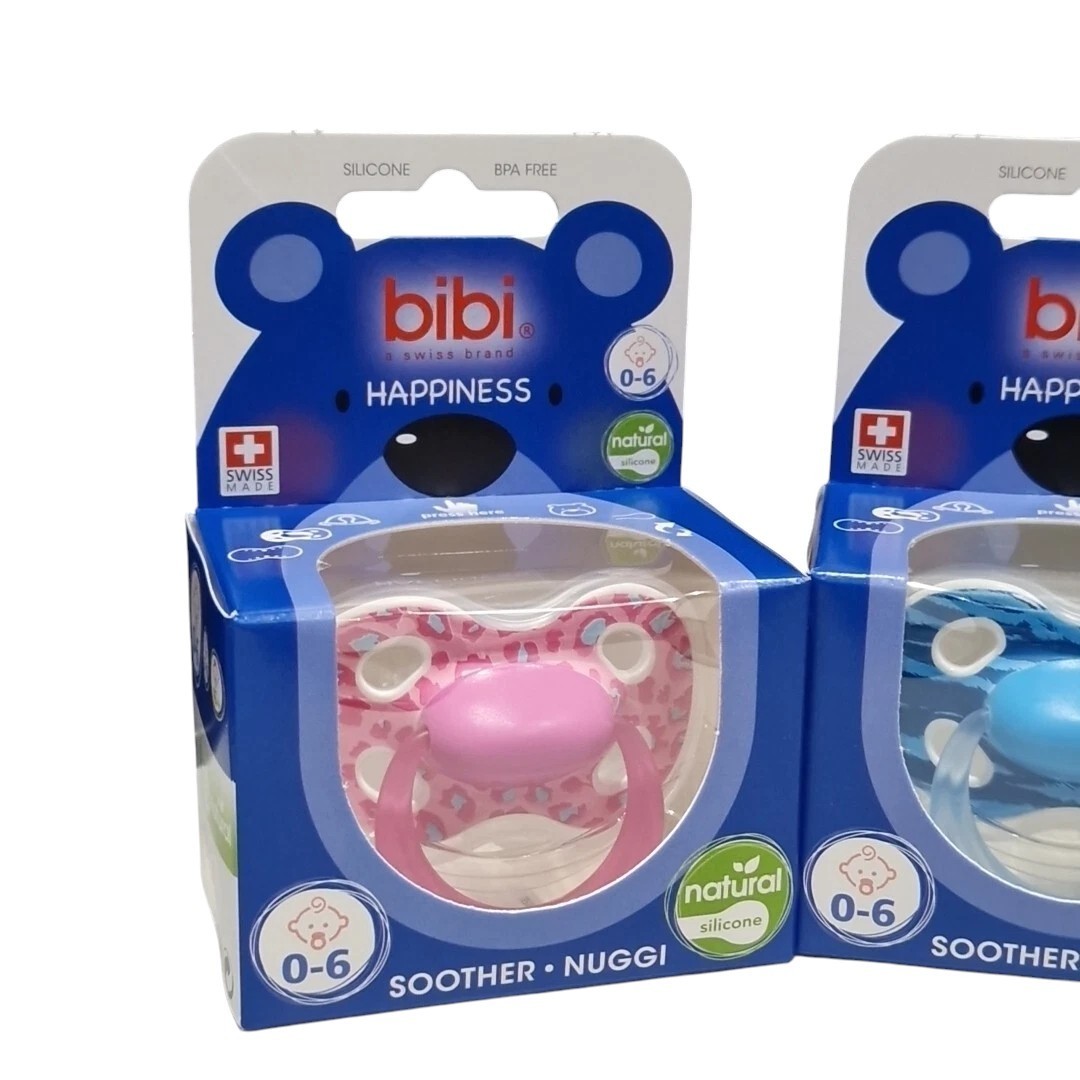 Bibi Happiness 0–6 Months Soother Nuggi Swiss Made Natural Teat, 2