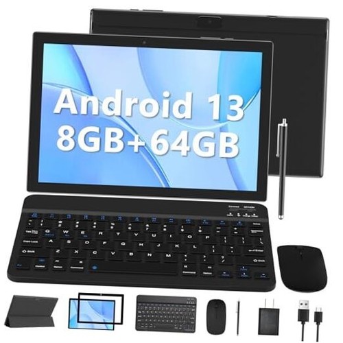 Android 13 Tablet with Keyboard, 10.1 Inch 8GB RAM+64GB ROM/1TB Expandable