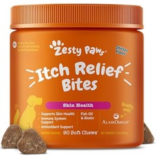 Zesty Paws Itch Relief Chews for Dogs - Omega-3 Fish Oil, Vitamins C  E