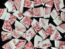 Broken China Mosaic Tiles PINK/RED Transferware 90 Pieces Florals  Designs