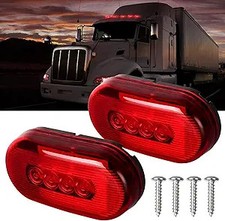 2Pcs 4x2 Oval Red LED Side Marker Light 10 Diodes Surface Mount Waterproof Clear