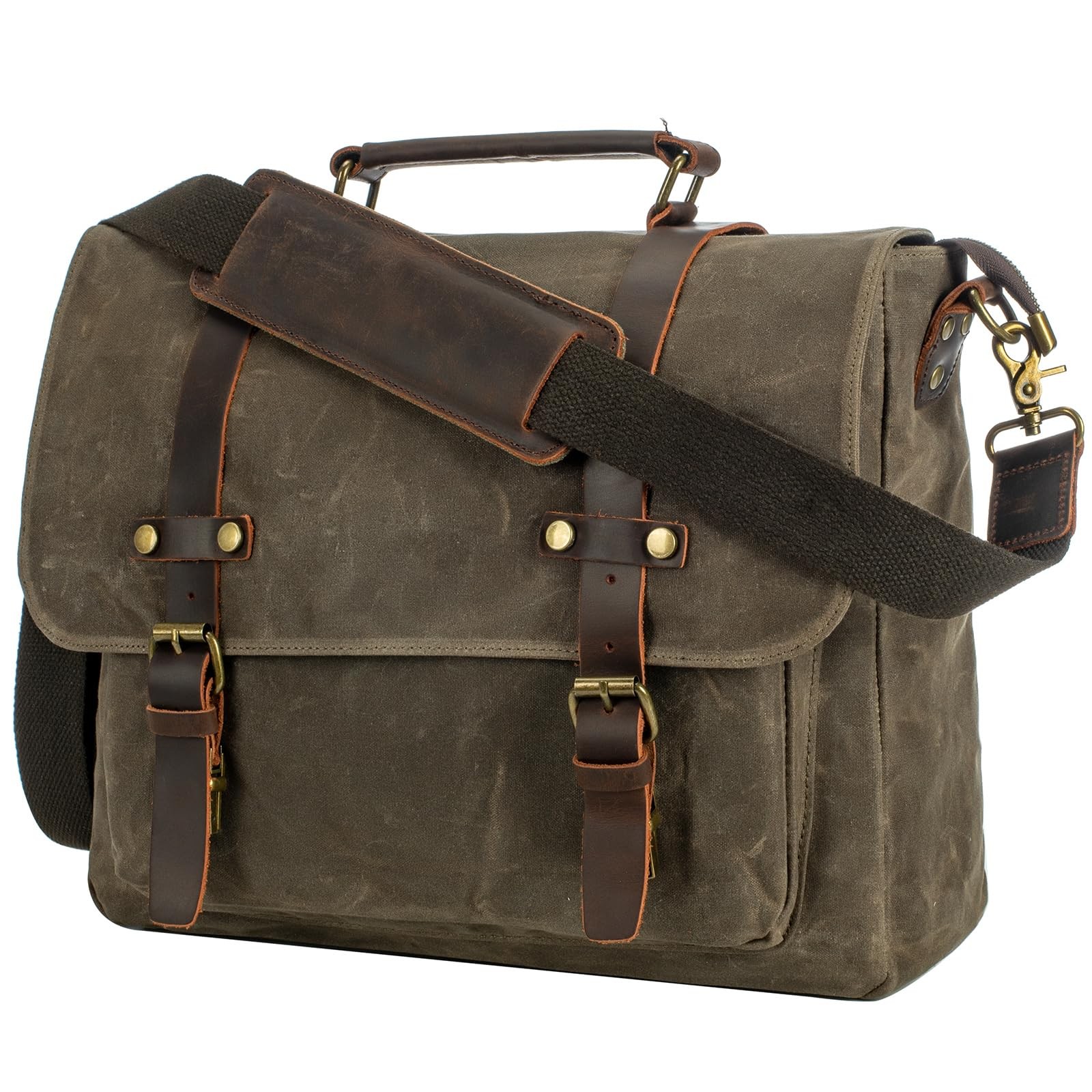 Men's Vintage Leather Messenger Bag 15.6 Inch Laptop Briefca