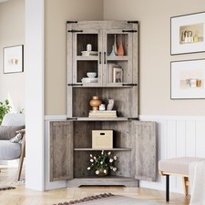 170cm Tall Corner Cabinet with Glass Door and Adjustable Shelves Freestanding