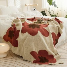 Floral Throw Blanket Big Flower Pattern Soft Cozy Microfiber Chen Red 47x59 Inch