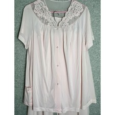 Vintage Pink Shadowline Nylon Floral Lace Embroidered Pajama Pants Shirt Robe 1X