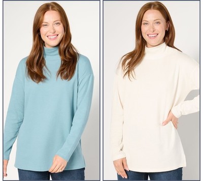 Denim & Co. Women's Top Plus Sz 1X Essentials Mock Neck Multi-colored A672135