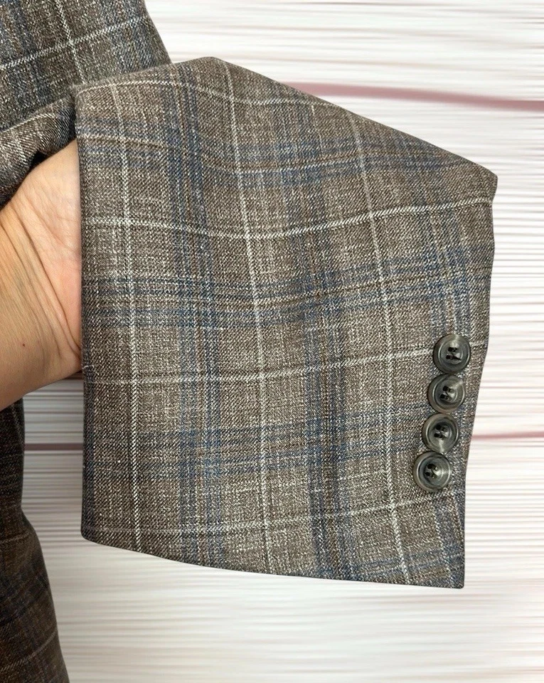 Hickey Freeman Blazer Suit Jacket Wool Silk Linen Blend Taupe Union Made USA 44R - Image 4 of 4