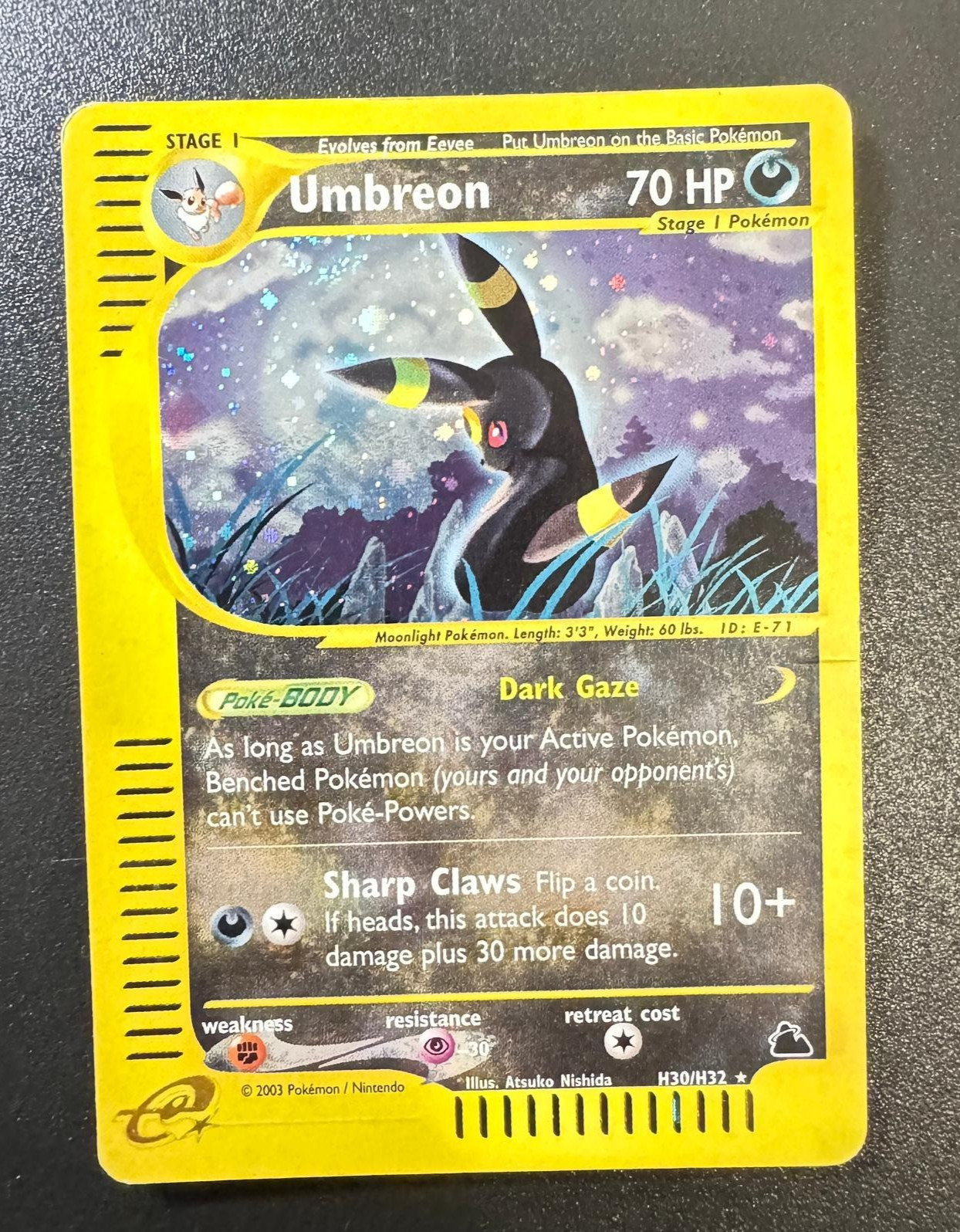 Pokemon Card 2003 Skyridge Umbreon Holo ENG H30/H32 WOTC E-Reader Series Ex gd