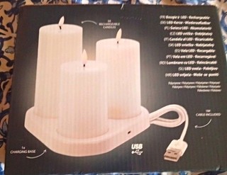 3er Set flammenlose LED Kerzen weiß wiederaufladbar USB mit Ladestation