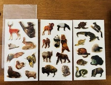 Vintage PUFFY Stickers Animals Wildlife 3 Sheets 28 Stickers Buffalo Panda