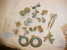13 Pair Vintage Green, Turquoise Rhinestone Earrings All one Money — photo 1