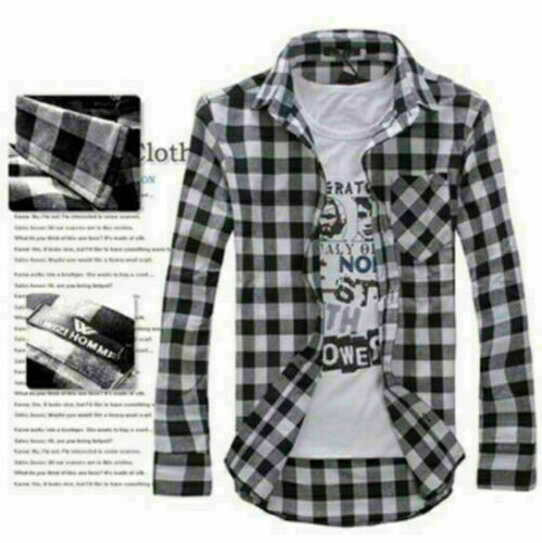 Fashion Men Classic Casual Plaid Shirt Long Sleeve Button-up Cotton Shirt Top