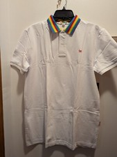 Tipsy Elves Men's Medium White Short Sleeve Rainbow Collar Polo Shirt NWT