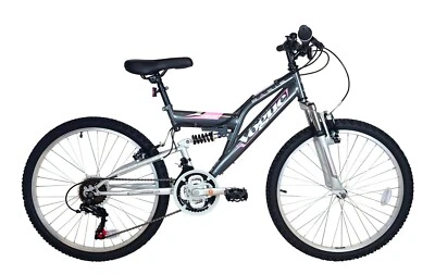 Basis Vogue Mountainbike MTB Junior Mädchen Vollfederung 24" Rad 6 SPD grau