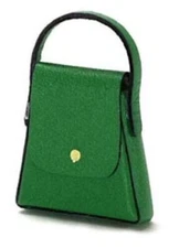 Dollhouse miniature lady's handbag, green, by falcon miniatures