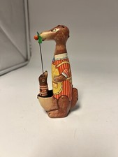 Vintage Tin MAMA Kangaroo With Playful Baby Wind Up Toy Works Great.