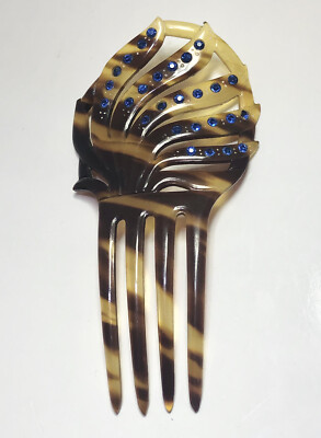 Antique Art Deco 20s Faux Tortoise Celluloid Hair Comb Blue  display picture 1