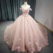 Pink Quinceanera Dresses Sweetheart Cap Sleeve Applique Sweet 16 Prom PartyDress