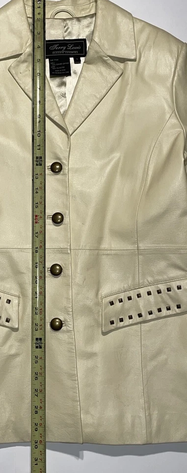 * Terry Lewis Small Women Jacket White Jacket Coat  Pockets Leather Retro Party - Image 4 of 4