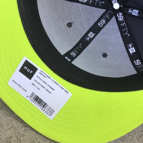 HUF x New Era 59Fifty Fitted Hat Gray Green Size 7 3/4 Forever H Classic H AM1 - Picture 7 of 8