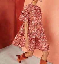 ULLA JOHNSON fawn dress in coral size 0 Womens Boho Cotton Casual