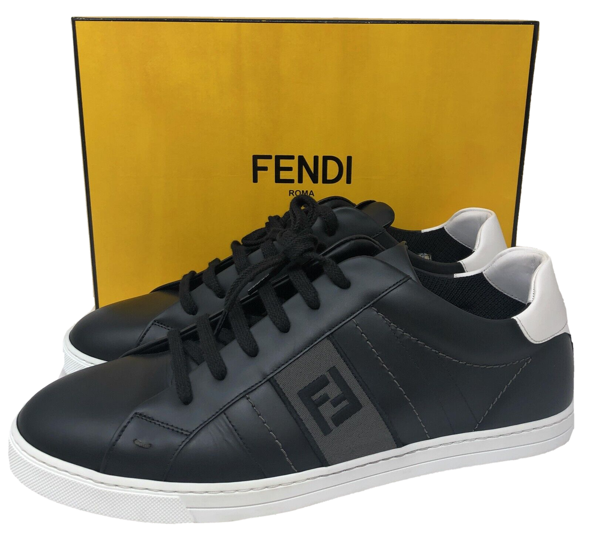 Fendi Mens Authentic Black+ Ultraw+ ASPH Black & White Sneakers