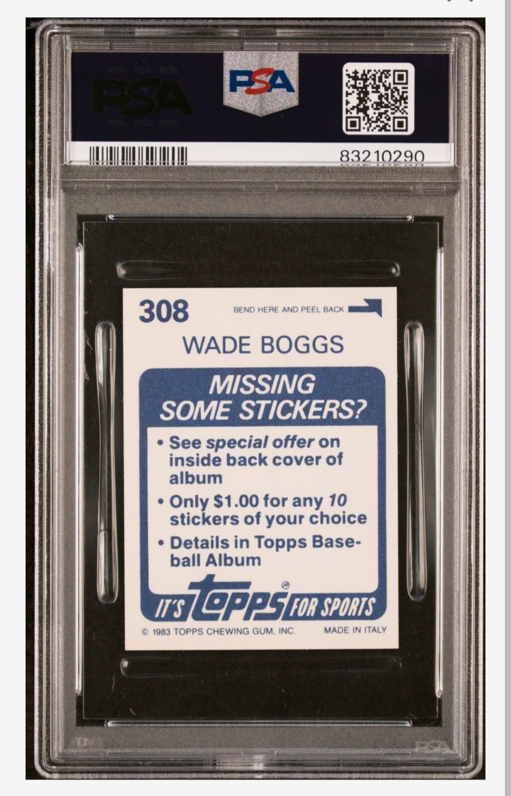 1983 Topps Stickers #308 Wade Boggs Rookie Boston Red Sox PSA 8 NM-MT ...