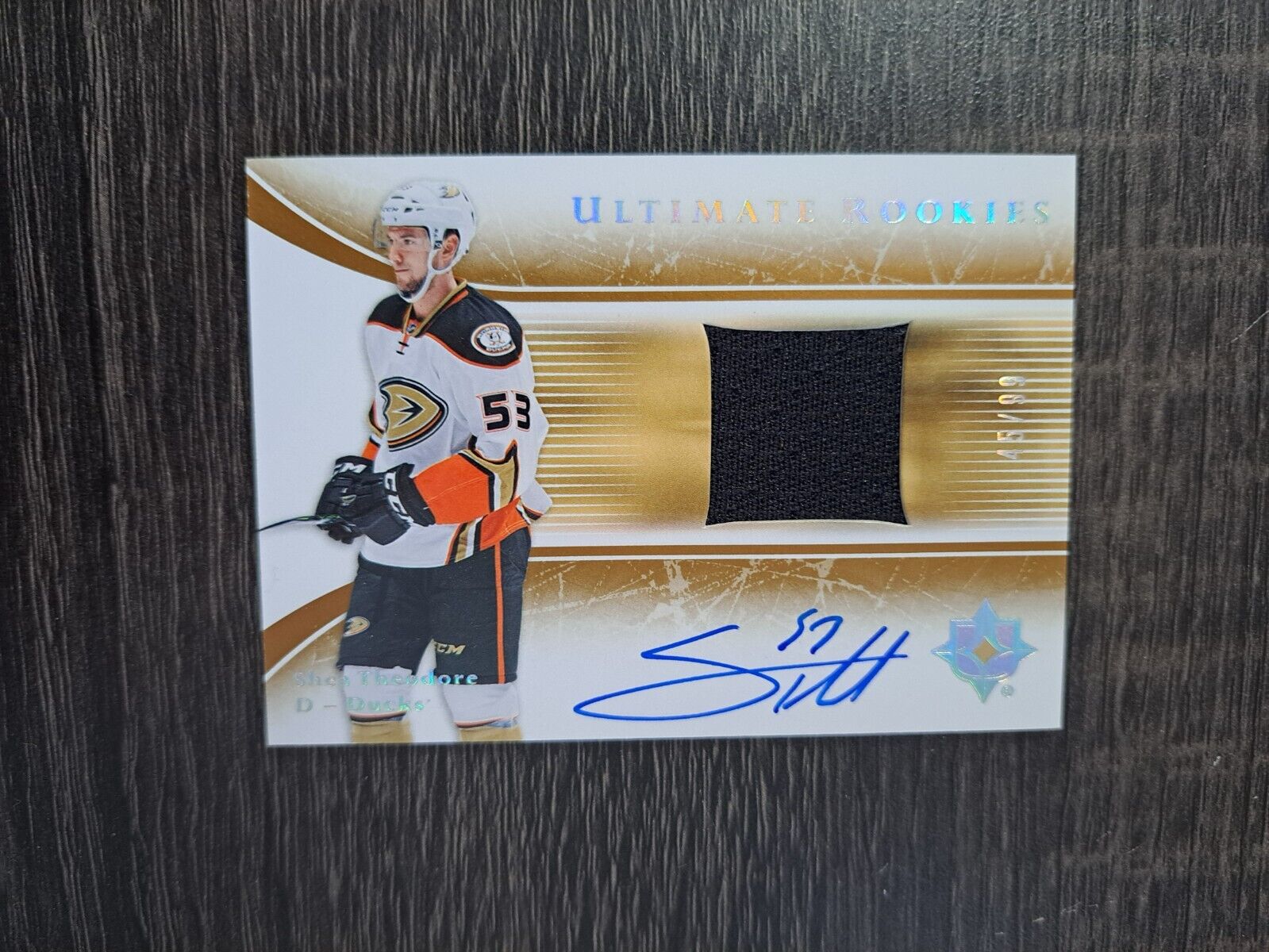2015-16 Ultimate Collection Rookie Spectrum Silver Shea Theodore jersey auto /99