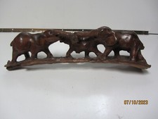 VINTAGE Hand Carved SINGLE PIECE OF WOOD ELEPHANTS PROTECTING BABY STATUE