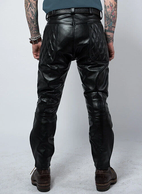 Pantalones deportivos de piel de cordero con cremallera de cuero negro de diseñador con estilo para motociclista para hombre Foto 2 de 4