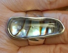 Designer Fine Sterling Silver Overlay Abalone Shell Quartz Ring Size 8