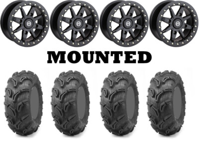 Kit 4 Maxxis Zilla Tires 28x9-14/28x11-14 on Moose 544X Beadlock Black TER