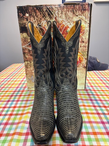 Old Gringo Mens Boots 9 1/2 LizardsPolar Black 13"
