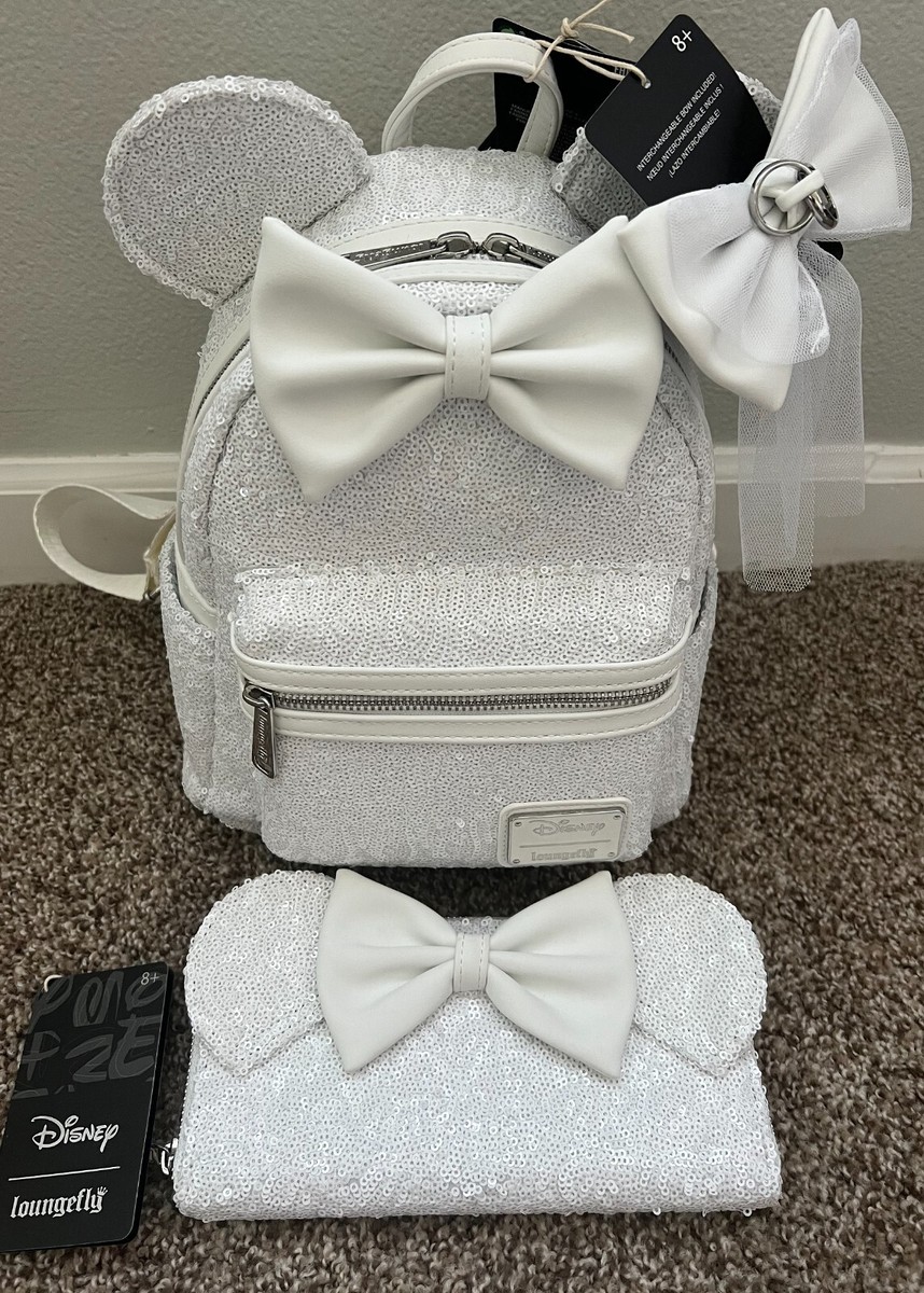 Loungefly White Sequin Christmas Mouse Backpack with mini wallet Loungefly Disney Minnie Sequin Wedding Mini Backpack  main image 3