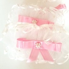 New Handmade Lace Pearl Beaded Pink Bow Ribbon Large Hairclips Set of 3 