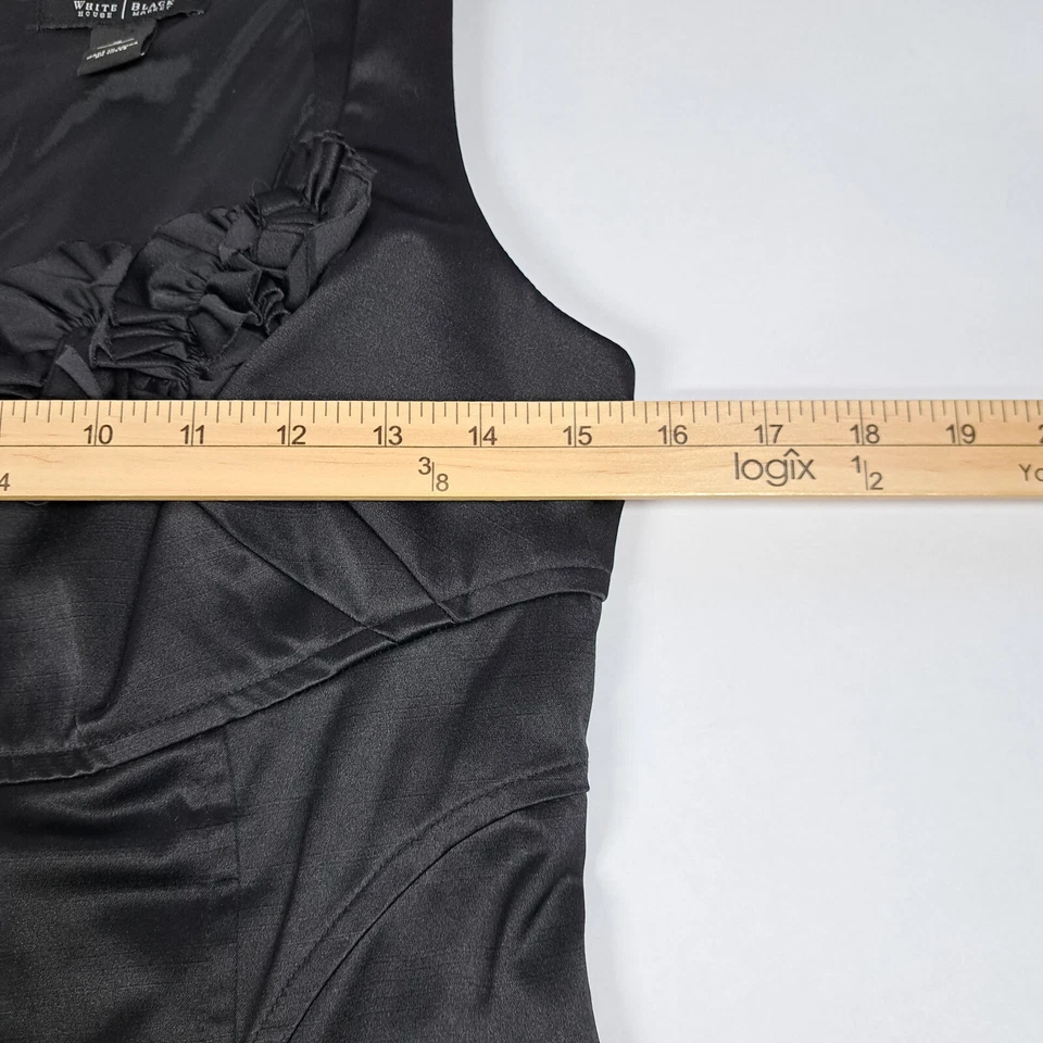Vestido Vaina Negro Casa Blanca Mercado Negro Satinado 4 Volantes Sin Mangas S WHBM Foto 4 de 4