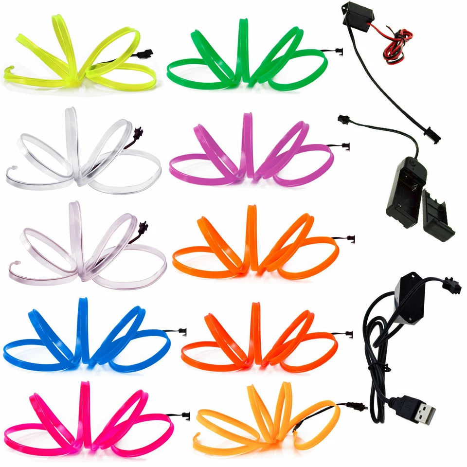 Flexible 1M 2M 3M NEW LED Neon Light Glow EL Wire Strip tube Rope Home Car Decor - Image 2 of 4
