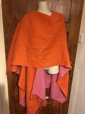 Alicia Adams 100% Baby Alpaca Wrap Blanket Cape Open Poncho Shawl Pink Andorange