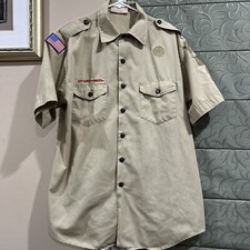 Boy Scout BSA UNIFORM SHIRT Mens Large Short Sleeve Tan A78