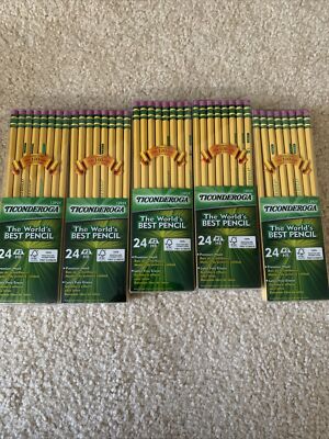 Lot of 5 Packs Ticonderoga Wood-Cased Graphite Pencils, #2 24 Count (13924)