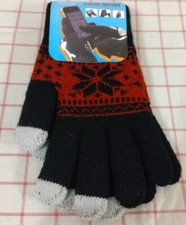 Womens Winter Snowflake Christmas Touchscreen Gloves Black Red One Size Knit