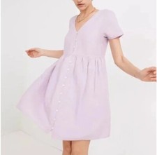 Madewell Petite Dress M Lavender Linen Blend Alexandra Button Front Pockets Flaw