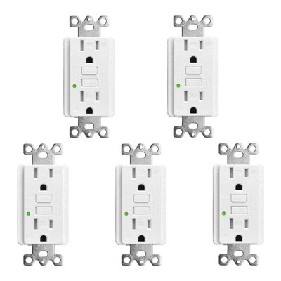 GREENCYCLE 5PK GFCI Outlet 15Amp WR TR Wall Plates Screws Included, ETL Listed