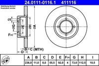 2X ATE 24.0111-0116.1 Bremsscheibe FüR Opel Vauxhall