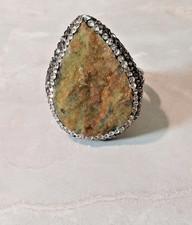 Sterling silver druzy quartz crystal marcasite ring size 7.5 Adjustable